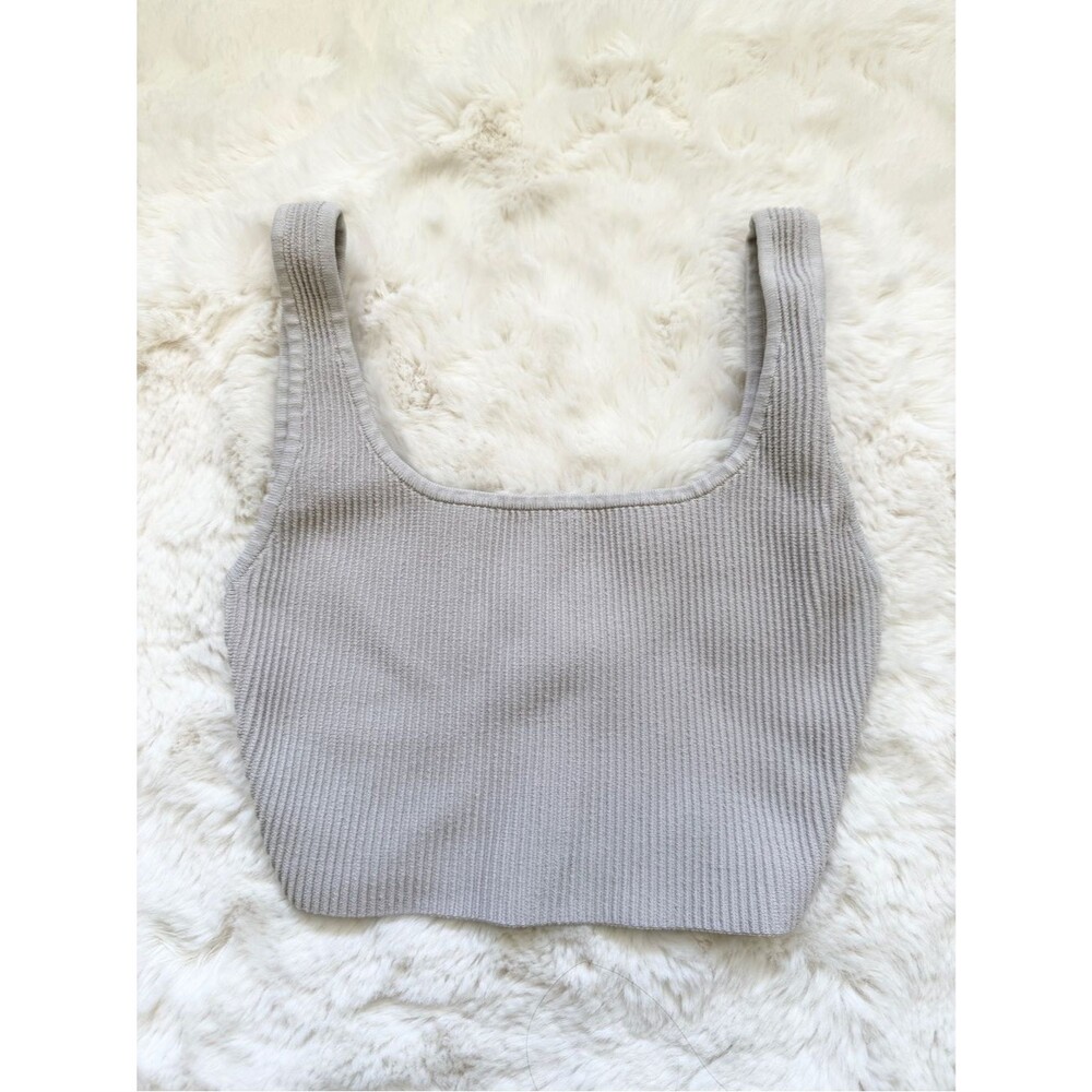 Babaton Ribbed Square Crop Tank - Light Gray